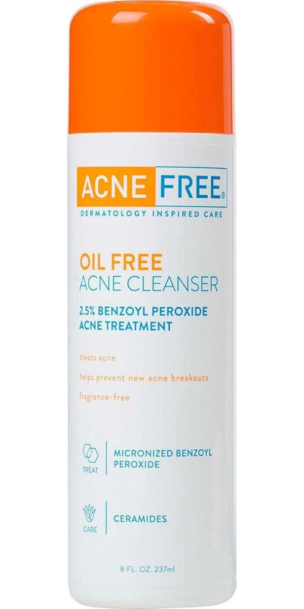 AcneFree Oil-Free Cleanser with Benzoyl Peroxide 2.5% and Glycolic Acid, 8 Fl Oz | Oil-Free, Unscented