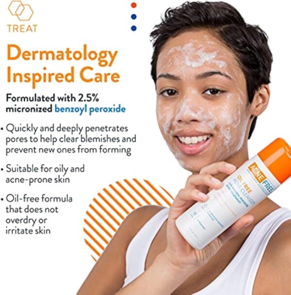 AcneFree Oil-Free Cleanser with Benzoyl Peroxide 2.5% and Glycolic Acid, 8 Fl Oz | Oil-Free, Unscented - Image 3