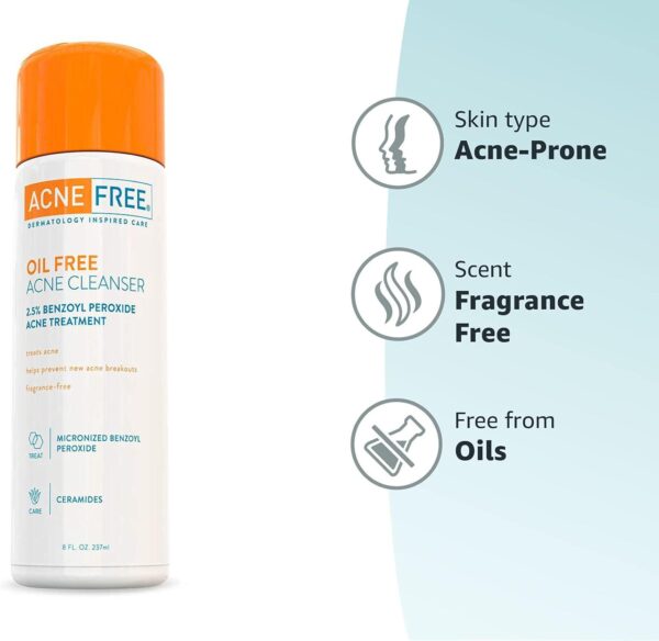 AcneFree Oil-Free Cleanser with Benzoyl Peroxide 2.5% and Glycolic Acid, 8 Fl Oz | Oil-Free, Unscented - Image 7
