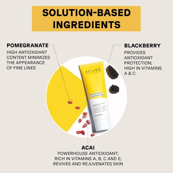 Acure Brightening Cleansing Gel - Vegan Cleanser for Radiant Skin - Pomegranate, Blackberry and Acai Infused - Antioxidant-Rich Gentle Formula for All Skin Types - 4 Fl Oz - Image 3