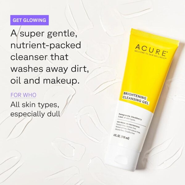 Acure Brightening Cleansing Gel - Vegan Cleanser for Radiant Skin - Pomegranate, Blackberry and Acai Infused - Antioxidant-Rich Gentle Formula for All Skin Types - 4 Fl Oz - Image 2