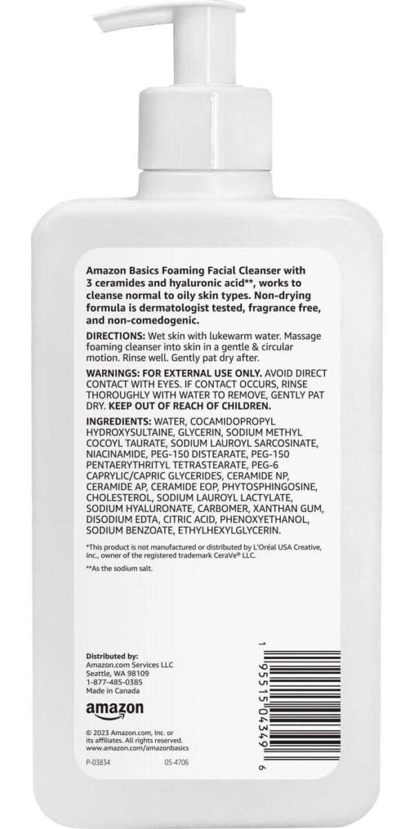 Amazon Basics Foaming Facial Cleanser with Ceramides and Hyaluronic Acid, Fragrance-Free, 12 Fl Oz, Pack of 1 - Image 2
