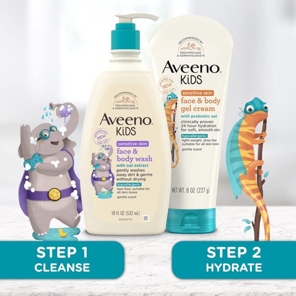 Aveeno Kids Sensitive Skin Face and Body Wash with Oat Extract, Gently Washes Away Dirt and Germs Without Drying, Tear-Free and Suitable for All Skin Tones, Hypoallergenic, 18 fl. Oz - Image 4