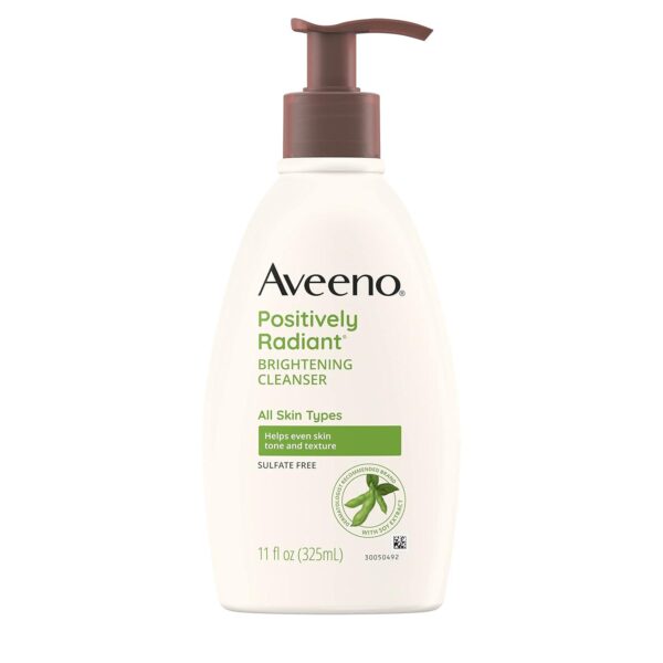 Aveeno Positively Radiant Brightening Facial Cleanser, 11 Fl. Oz (Pack of 1) | Sensitive Skin | Soy Extract