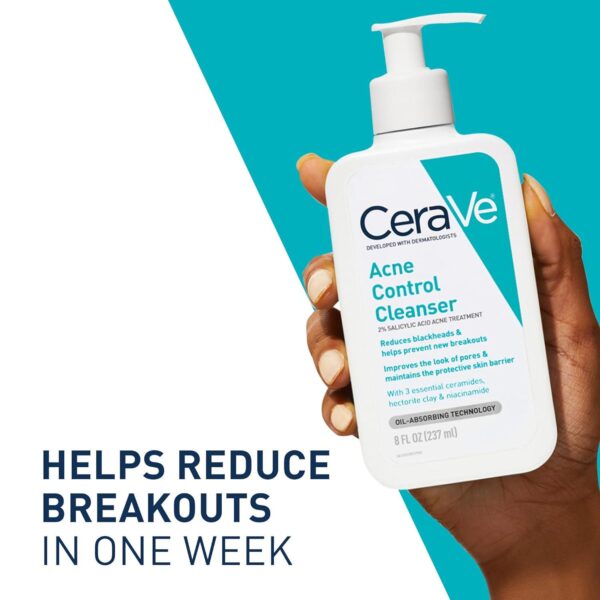 CeraVe Acne Control Cleanser, 2% Salicylic Acid Acne Treatment Formulated With Niacinamide + Ceramides + Oil Absorbing Clay, Gentle Acne Face Wash Helps Clear and Prevent Acne, Fragrance Free, 16 Ounce - Image 5