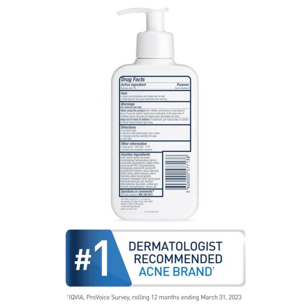 CeraVe Acne Control Cleanser, 2% Salicylic Acid Acne Treatment Formulated With Niacinamide + Ceramides + Oil Absorbing Clay, Gentle Acne Face Wash Helps Clear and Prevent Acne, Fragrance Free, 16 Ounce - Image 7