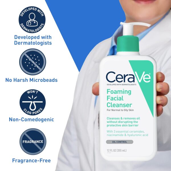 CeraVe Foaming Facial Cleanser Daily Face Wash, 19 Fluid Ounce (Pack of 1) | Oily Skin - Image 4