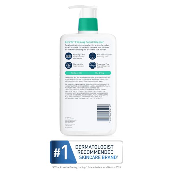 CeraVe Foaming Facial Cleanser Daily Face Wash, 16 Fluid Ounce (Pack of 1) | Oily Skin | Fragrance Free - Image 8