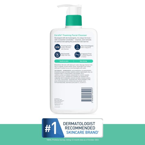 CeraVe Foaming Facial Cleanser Daily Face Wash, 19 Fluid Ounce (Pack of 1) | Oily Skin - Image 8