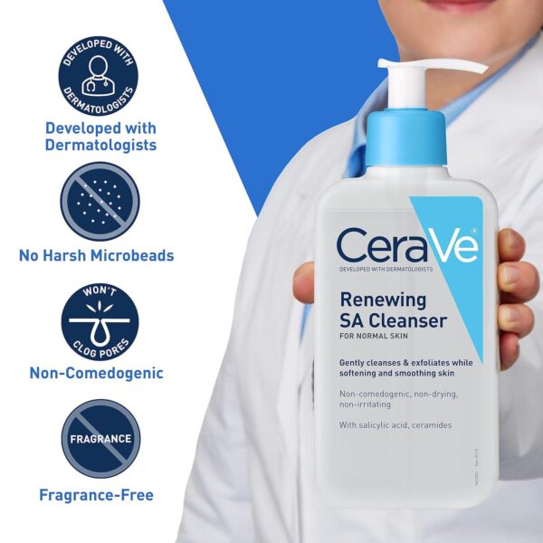 CeraVe SA Cleanser | Salicylic Acid Cleanser with Hyaluronic Acid, Niacinamide and Ceramides| BHA Exfoliant for Face | Fragrance Free Non-Comedogenic | 8 Ounce - Image 4