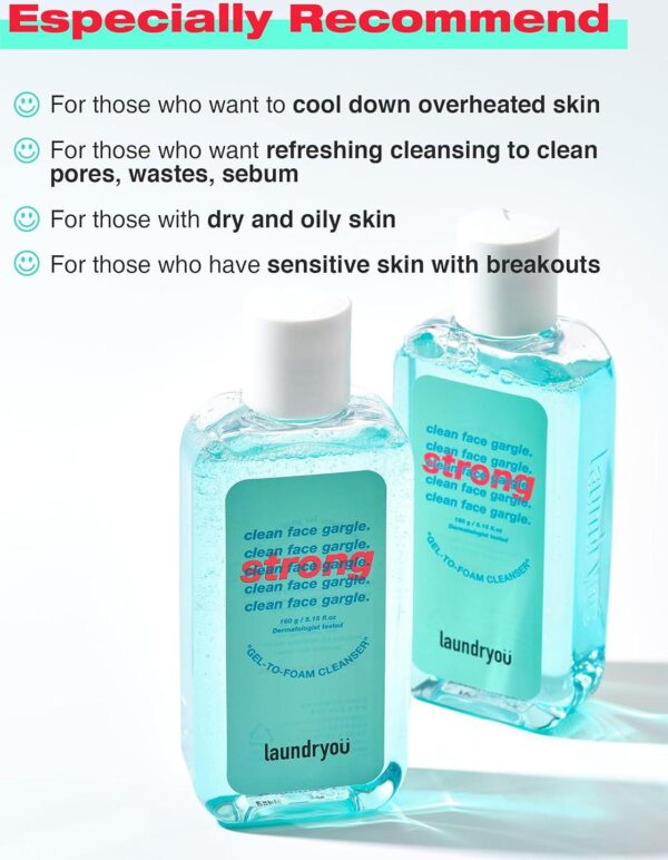 Clean Face Gargle Gel-to-Foam Cleanser Strong - Gentle Pore Refining Cleanser, Non-Comedogenic, Sensitive Skin Tested, Cooling Effect and Improves Pores, 5.4 fl.oz. - Image 6