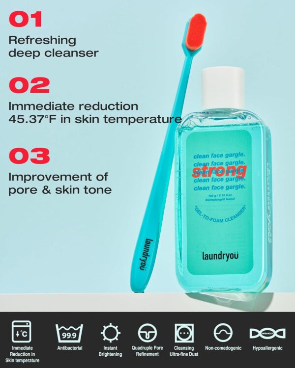 Clean Face Gargle Gel-to-Foam Cleanser Strong - Gentle Pore Refining Cleanser, Non-Comedogenic, Sensitive Skin Tested, Cooling Effect and Improves Pores, 5.4 fl.oz. - Image 5