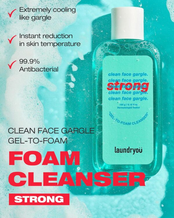 Clean Face Gargle Gel-to-Foam Cleanser Strong - Gentle Pore Refining Cleanser, Non-Comedogenic, Sensitive Skin Tested, Cooling Effect and Improves Pores, 5.4 fl.oz. - Image 2
