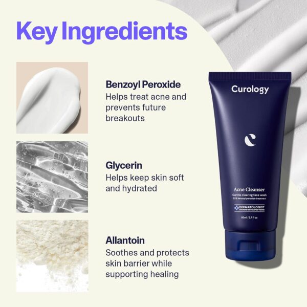Curology Acne Facial Cleanser Treatment, 2.5% Benzoyl Peroxide Face Wash, For Oily and Acne Prone Skin, Milky Gel Texture, Fragrance Free, 5.07 fl oz - Image 3