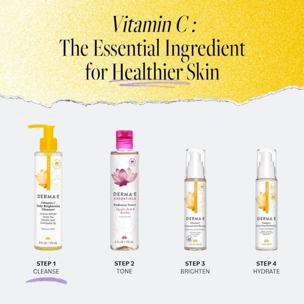 DERMA E Vitamin C Cleanser, Daily Brightening Cleanser, Hydrating Face Wash to Even Skin Tone, Moisturizing Face Cleanser for a Radiant Glow, 6 Fl Oz - Image 5