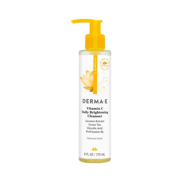 DERMA E Vitamin C Cleanser, Daily Brightening Cleanser, Hydrating Face Wash to Even Skin Tone, Moisturizing Face Cleanser for a Radiant Glow, 6 Fl Oz
