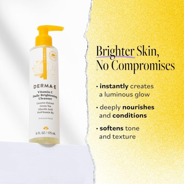 DERMA E Vitamin C Cleanser, Daily Brightening Cleanser, Hydrating Face Wash to Even Skin Tone, Moisturizing Face Cleanser for a Radiant Glow, 6 Fl Oz - Image 2
