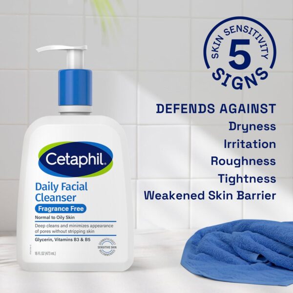 Face Wash by CETAPHIL, Daily Facial Cleanser for Sensitive, Combination to Oily Skin, NEW 16 Oz, Fragrance Free ,Gentle Foaming, Soap Free, Hypoallergenic - Image 4