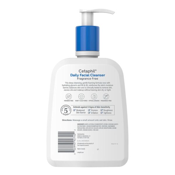 Face Wash by CETAPHIL, Daily Facial Cleanser for Sensitive, Combination to Oily Skin, NEW 16 Oz, Fragrance Free ,Gentle Foaming, Soap Free, Hypoallergenic - Image 2