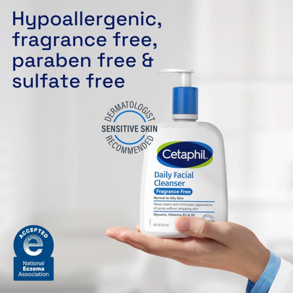 Face Wash by CETAPHIL, Daily Facial Cleanser for Sensitive, Combination to Oily Skin, NEW 16 Oz, Fragrance Free ,Gentle Foaming, Soap Free, Hypoallergenic - Image 7