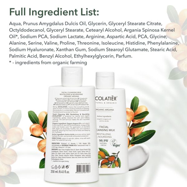 Facial Cleansing Milk Revitalizing and Nourishing Organic Argan Gentle Face Wash and Makeup Remover, Hydrating Facial Cleanser for Women and Men, 98.9% Natural, Vegan 8.5 Fl Oz - Image 7