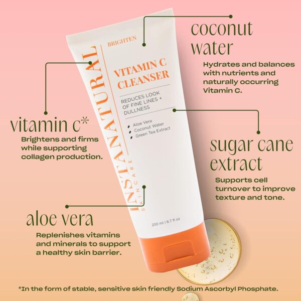 InstaNatural Vitamin C Facial Cleanser, 6.7 fl oz (Pack of 1) | Coconut Water, Aloe Vera - Image 4