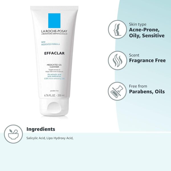 La Roche-Posay Effaclar Medicated Gel Cleanser | 2% Salicylic Acid Cleanser + LHA + Glycerin | Foaming Acne Face Wash | Helps Clear and Prevent Acne Breakouts | Oil Free Acne Wash | Targets Excess Oil - Image 10