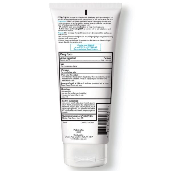 La Roche-Posay Effaclar Medicated Gel Cleanser | 2% Salicylic Acid Cleanser + LHA + Glycerin | Foaming Acne Face Wash | Helps Clear and Prevent Acne Breakouts | Oil Free Acne Wash | Targets Excess Oil - Image 2