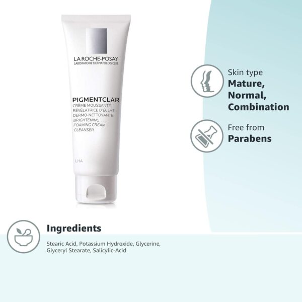 La Roche-Posay Pigmentclar Brightening Face Cleanser, Exfoliating Face Wash with LHAs, Dark Spot Remover and Skin Tone Brightening, Fragrance Free Foaming Cream Cleanser (Pack of 1) - Image 9