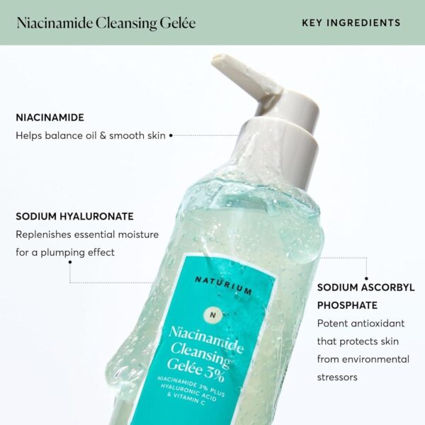 Naturium Niacinamide Cleansing Gelée 3% Plus Hyaluronic Acid and Vitamin C, Gentle and Smoothing Face Wash, 7.1 oz - Image 5