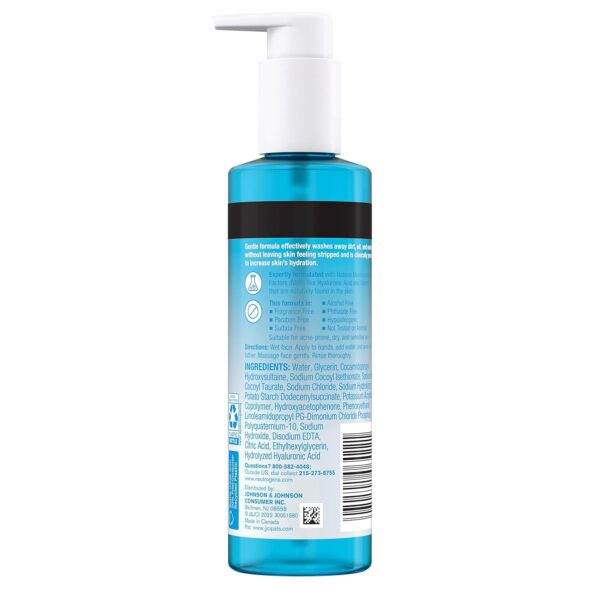 Neutrogena Hydro Boost Fragrance Free Hydrating Gel Facial Cleanser with Hyaluronic Acid, Daily Foaming Face Wash and Makeup Remover, Gentle Face Wash, Non-Comedogenic, 7.8 fl. oz - Image 8