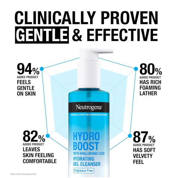 Neutrogena Hydro Boost Fragrance Free Hydrating Gel Facial Cleanser with Hyaluronic Acid, Daily Foaming Face Wash and Makeup Remover, Gentle Face Wash, Non-Comedogenic, 7.8 fl. oz - Image 3
