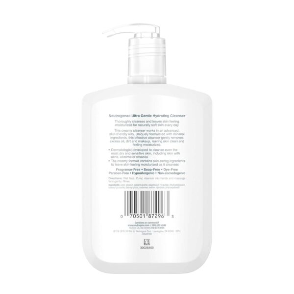 Neutrogena Ultra Gentle Hydrating Facial Cleanser, Non-Foaming Face Wash for Sensitive Skin, Gently Cleanses Face Without Over Drying, Oil-Free, Soap-Free, Fragrance-Free, 12 fl. oz - Image 8