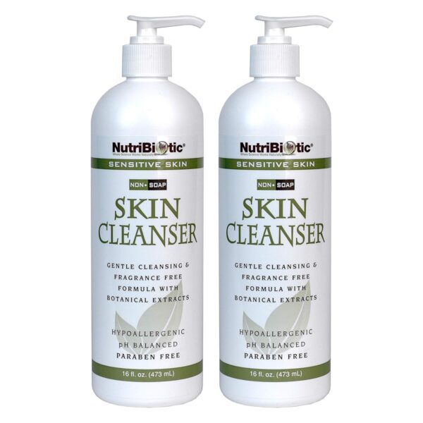 NutriBiotic Sensitive Skin Non-Soap Skin Cleanser, 16 Oz Twin Pack with GSE (Citricidal) | pH Balanced, Hypoallergenic and Biodegradable | Free of Parabens, Sulfates, Dyes, Colorings and Fragrance