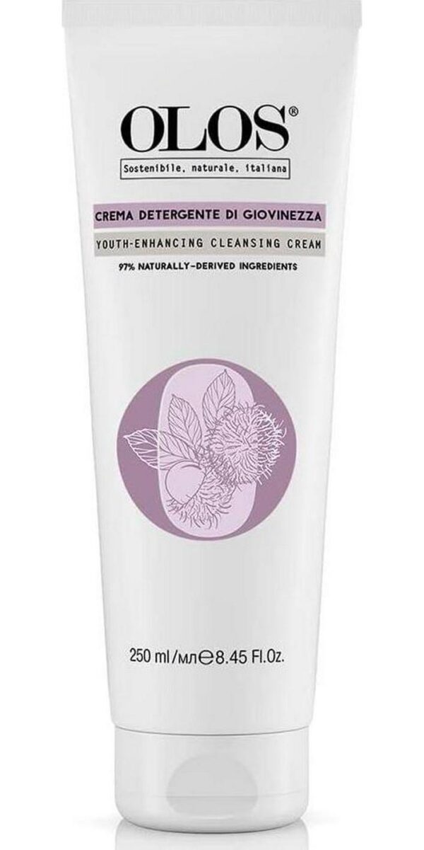 OLOS Youth-Enhancing Cleansing Cream - Facial Cleanser - Makeup Remover with Aloe and Rambutan Extracts - Skin Care Cream for Sensitive Skin - 8.4 Oz