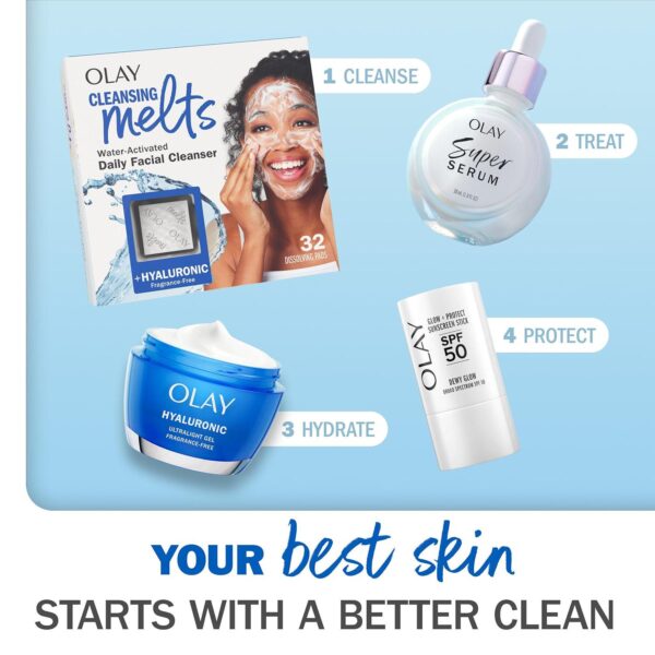 Olay Cleansing Melts + Hyaluronic Face Cleanser, 64 ct. total (2 x 32 ct.), Water-Activated Face Wash to Clean, Tone, and Refresh, Fragrance-Free - Image 9