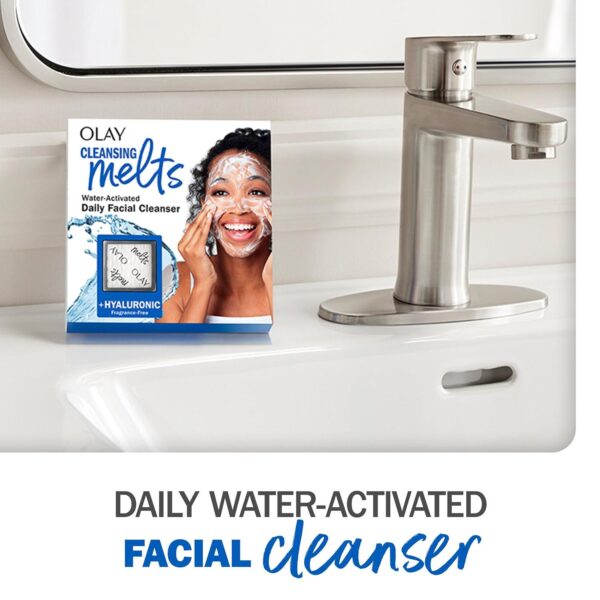 Olay Cleansing Melts + Hyaluronic Face Cleanser, 64 ct. total (2 x 32 ct.), Water-Activated Face Wash to Clean, Tone, and Refresh, Fragrance-Free - Image 8