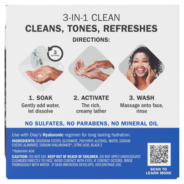 Olay Cleansing Melts + Hyaluronic Face Cleanser, 64 ct. total (2 x 32 ct.), Water-Activated Face Wash to Clean, Tone, and Refresh, Fragrance-Free - Image 11