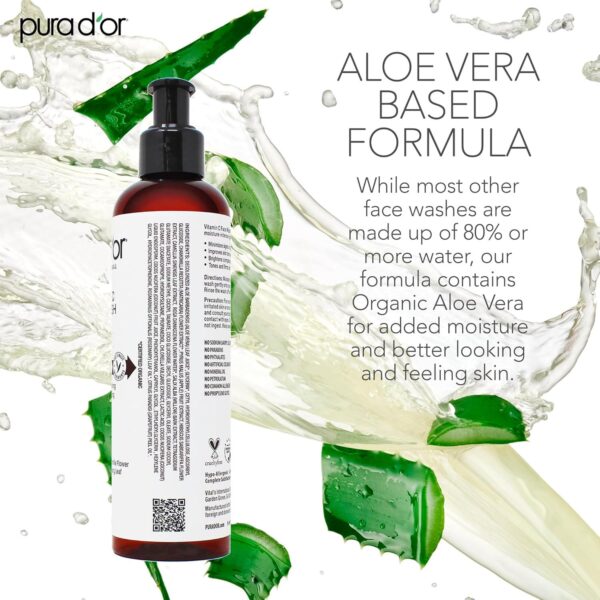 PURA D'OR 8 Oz Vitamin C Face Wash - Antioxidant Rich Brightening Facial Cleanser For Radiant Glow and Even Skin Tone - Gentle, Refreshing, Nurturing, Hydrating - Sulfate and Paraben Free - All Skin Types - Image 4