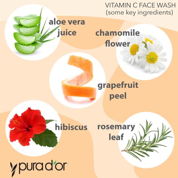 PURA D'OR 8 Oz Vitamin C Face Wash - Antioxidant Rich Brightening Facial Cleanser For Radiant Glow and Even Skin Tone - Gentle, Refreshing, Nurturing, Hydrating - Sulfate and Paraben Free - All Skin Types - Image 3