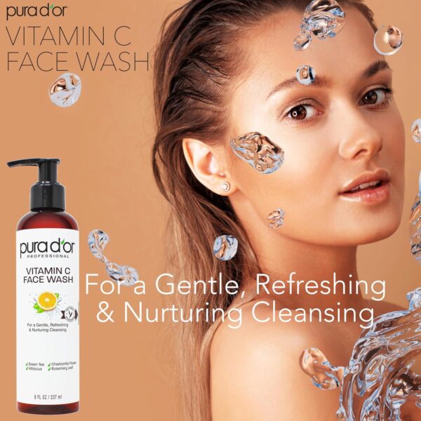 PURA D'OR 8 Oz Vitamin C Face Wash - Antioxidant Rich Brightening Facial Cleanser For Radiant Glow and Even Skin Tone - Gentle, Refreshing, Nurturing, Hydrating - Sulfate and Paraben Free - All Skin Types - Image 5