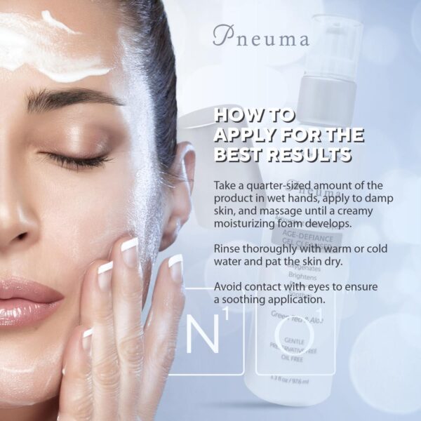 Pneuma Age-Defiance Gel Cleanser with Antioxidant | AHA | Glycolic | Oxygenate, Exfoliate, Protect and Soothes Skin | Gentle Face Cleanser Gel | Green Tea and Aloe - Image 4
