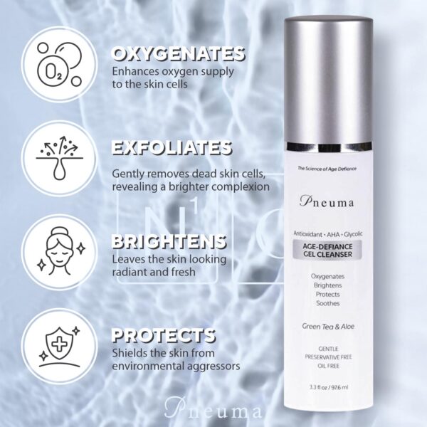 Pneuma Age-Defiance Gel Cleanser with Antioxidant | AHA | Glycolic | Oxygenate, Exfoliate, Protect and Soothes Skin | Gentle Face Cleanser Gel | Green Tea and Aloe - Image 2