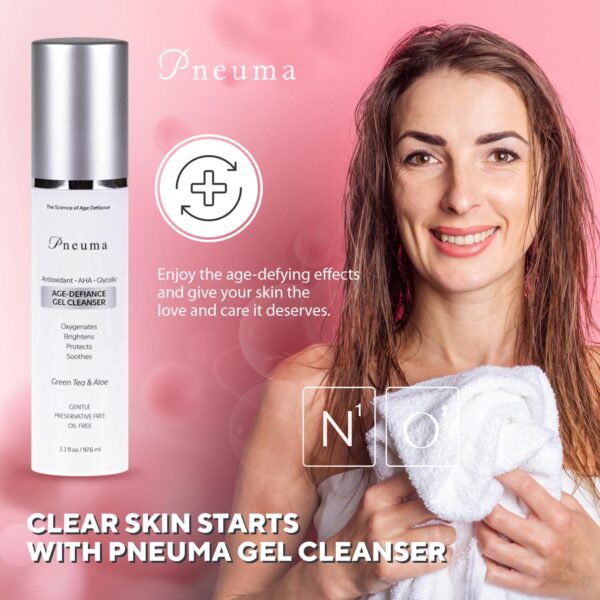 Pneuma Age-Defiance Gel Cleanser with Antioxidant | AHA | Glycolic | Oxygenate, Exfoliate, Protect and Soothes Skin | Gentle Face Cleanser Gel | Green Tea and Aloe - Image 9