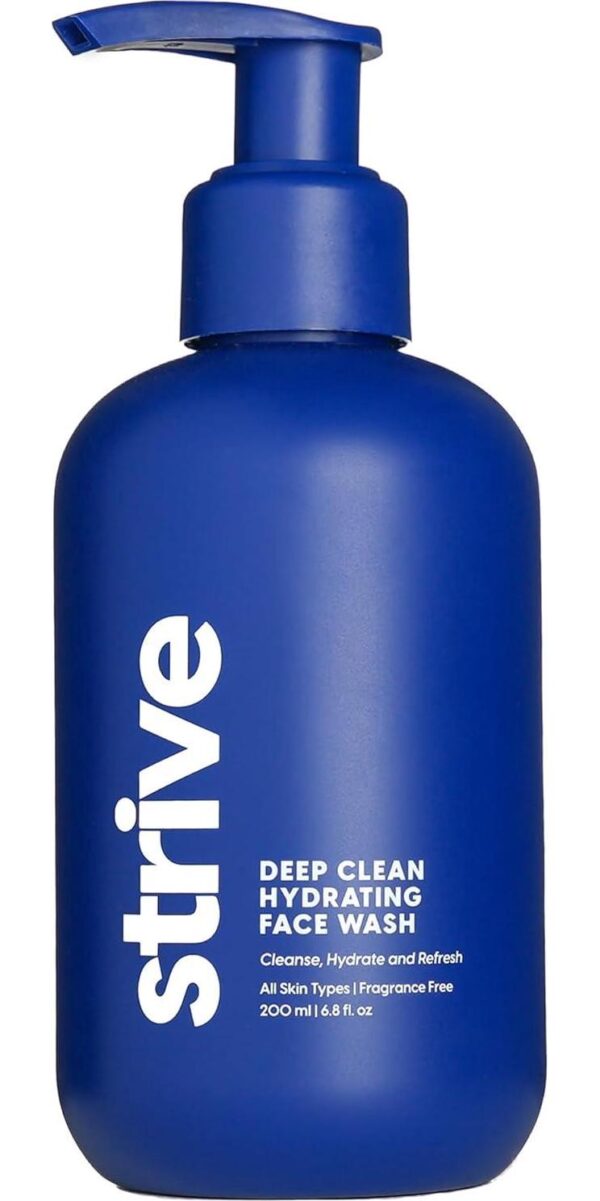 Strive - Deep Hydrating Mens Face Wash - Facial Cleanser, Mens Skin Care, Fragrance Free, Clear Skin, Refreshing with Aloe Vera, Hyaluronic Acid and Niacinamide - For All Skin Types - 200mL