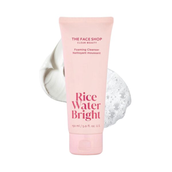 The Face Shop Rice Water Bright Foaming Facial Cleanser with Ceramide, Gentle Face Wash for Hydrating and Moisturizing, Vegan Face Cleanser, Makeup Remover