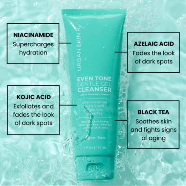Urban Skin Rx, Even Tone Gentle Gel Cleanser | Improves the Look of Uneven Tone, Brightens and Deep Cleans, Foaming Daily Cleanser with Kojic Acid, Azelaic Acid, Niacinamide, and Black Tea | 4 Fl Oz - Image 2