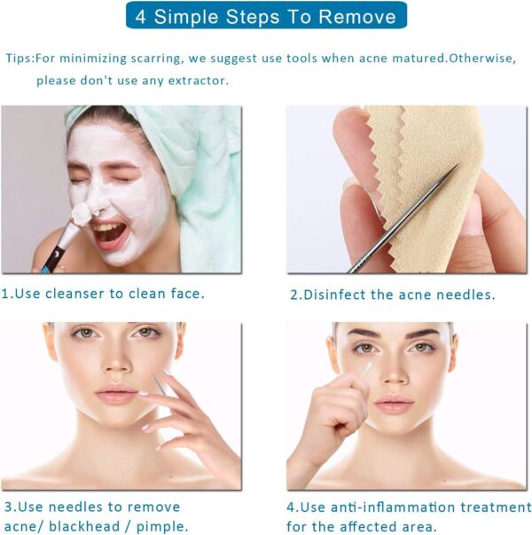 5PCS Blackhead Remover Comedone Extractor, Curved Blackhead Tweezers Kit, Professional Stainless Pimple Acne Blemish Removal Tools Kit - Image 9