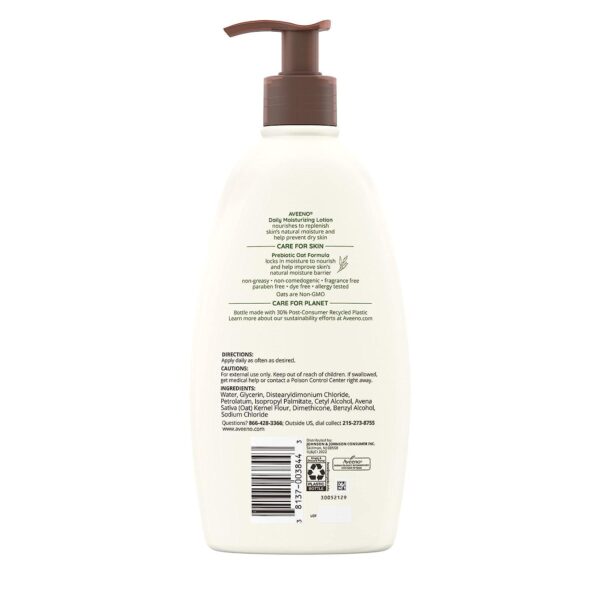 Aveeno Daily Moisturizer, Body Lotion, For Dry Skin, Prebiotic Oat Fragrance Free, 18 fl. oz, Pack of 1 - Image 9