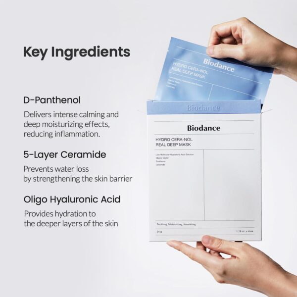 BIODANCE Hydro Cera-nol Real Deep Mask, Overnight Hydrogel Mask, Soothing, Moisturizing, Nourishing, 1.19oz(34g) x 4ea - Image 7